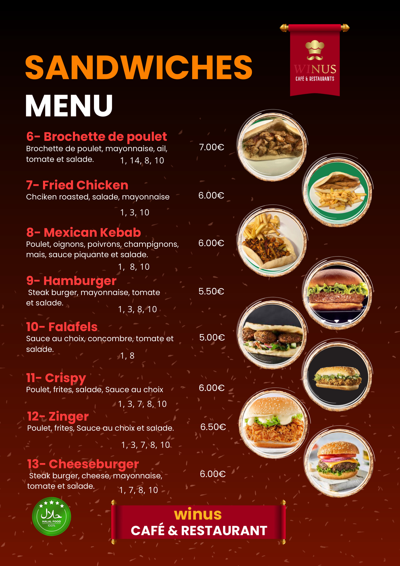 Carte originale Sandwiches